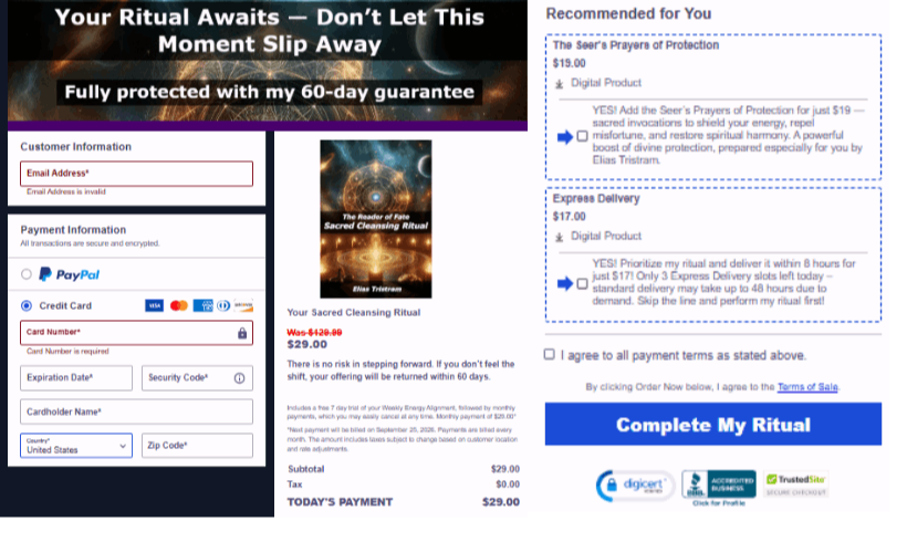 The Reader of Fate checkout page